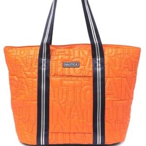 NWT Nautica Orange Leah Quilted Logo Tote Bag